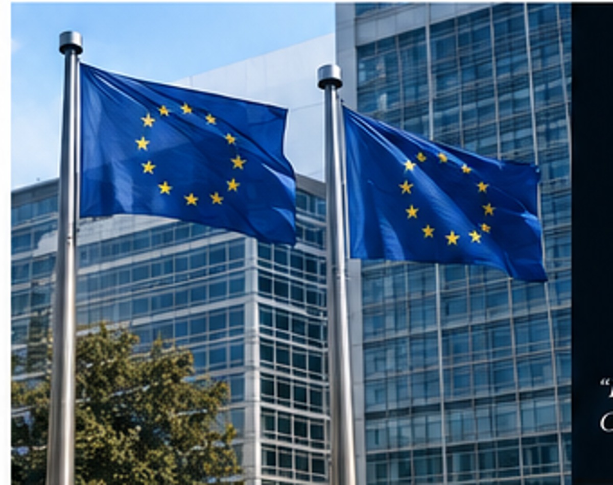 European Union flags in front of an institutional building